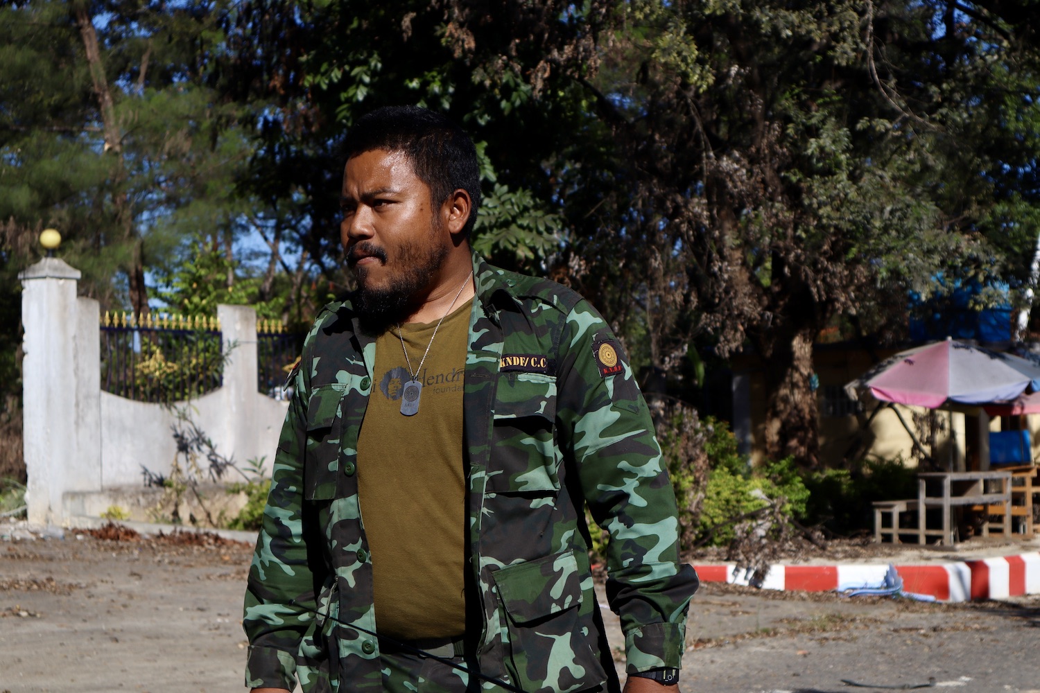 Karenni Nationalities Defence Force deputy commander Marwi in the campus of Loikaw University in January 2024. (Andrew Nachemson | Frontier)