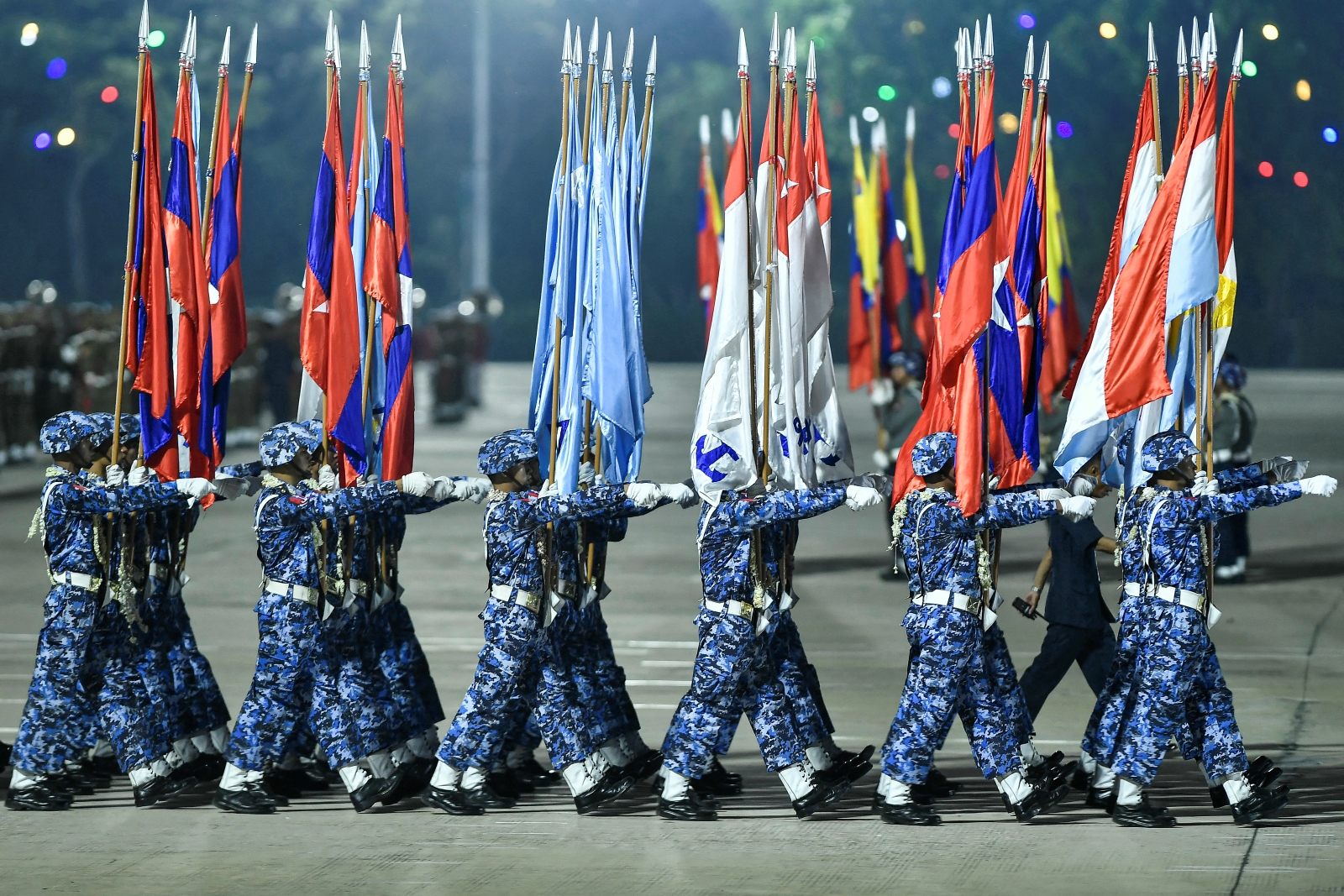 Soldiers parade during a ceremony to mark Myanmar's Armed Forces Day in Nay Pyi Taw on March 27. (AFP)