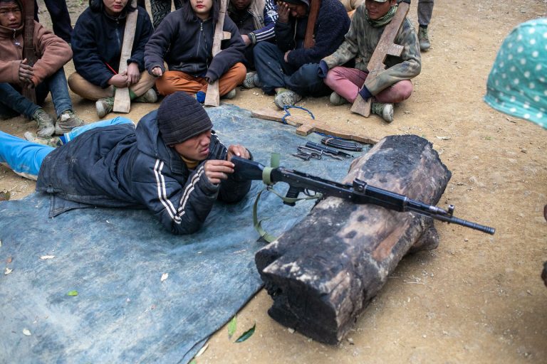 PDF-Zoland trainees practice shooting in the group's Battalion 1 camp in Chin State's Tedim Township on February 6. (Ivan Ogilvie | Frontier)